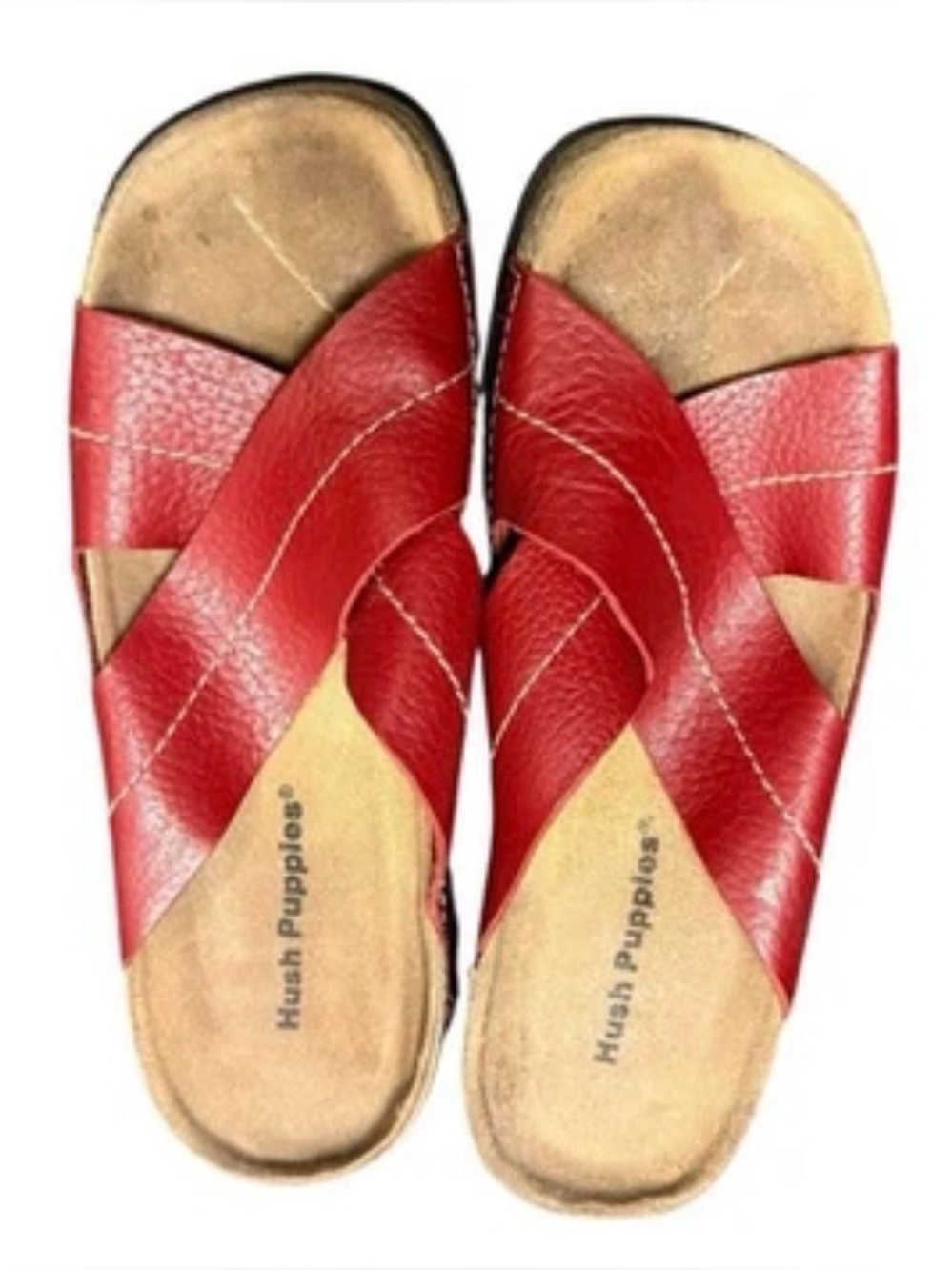 Hush Puppies Vintage Red Leather Crisscross Slide Slip-On Sandals Size 6